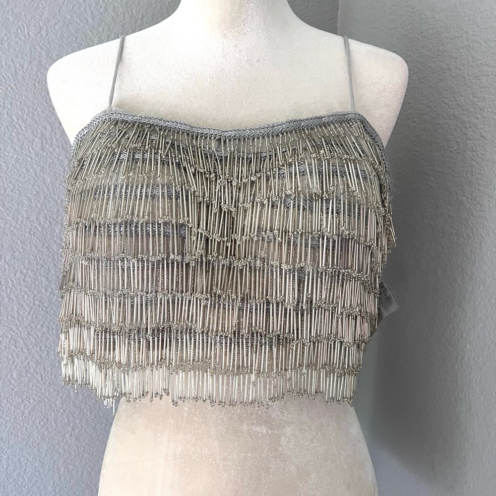 BRAND NEW- Silver layered Tassel Blouse | Designer